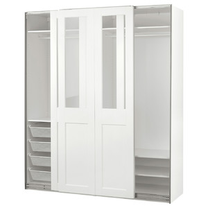 PAX / GRIMO Wardrobe with sliding doors, white/clear glass white, 200x66x236 cm