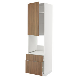 METOD / MAXIMERA Hi cab f ov w dr/2 frnt/1 m/1 h drw, white/Tistorp brown walnut effect, 60x60x220 cm