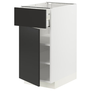 METOD / MAXIMERA Base cabinet with drawer/door, white/Nickebo matt anthracite, 40x60 cm