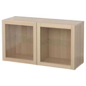 BESTÅ Shelf unit with glass doors, Sindvik white stained oak effect, 120x40x64 cm