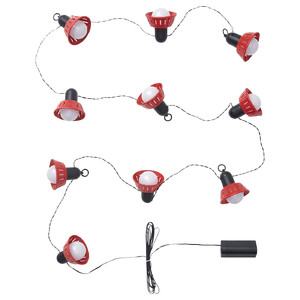 SOMMARLÅNKE LED lighting chain with 10 bulbs, outdoor battery-operated/red Retro