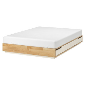 MANDAL Bed frame with storage, birch/white, 140x202 cm