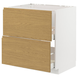 METOD / MAXIMERA Base cab f sink+2 fronts/2 drawers, white/Voxtorp oak effect, 80x60 cm