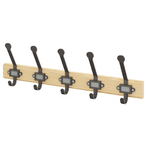 KARTOTEK Rack with 5 hooks, pine, grey
