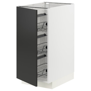 METOD Base cabinet with wire baskets, white/Nickebo matt anthracite, 40x60 cm