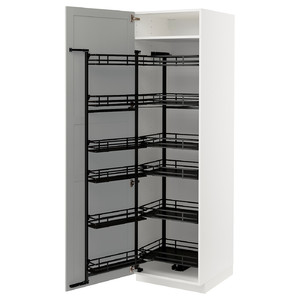 METOD High cabinet with pull-out larder, white/Lerhyttan light grey, 60x60x200 cm