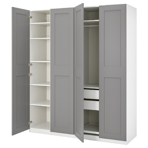 PAX / GRIMO Wardrobe combination, white, Grimo grey, 200x60x236 cm