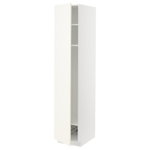 METOD High cabinet w shelves/wire basket, white/Vallstena white, 40x60x200 cm
