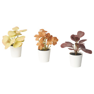 FEJKA Artifi potted plant w pot, set of 3, in/outdoor leaves, 6 cm