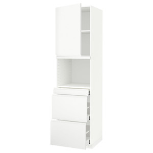 METOD / MAXIMERA Hi cab f micro combi w door/3 drwrs, white/Voxtorp matt white, 60x60x220 cm