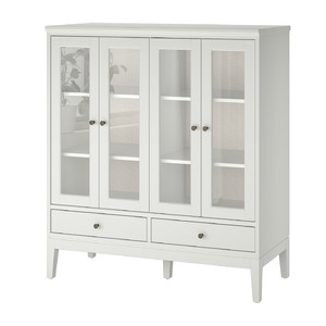 IDANÄS Cabinet with bi-folded glass doors, white, 121x50x135 cm