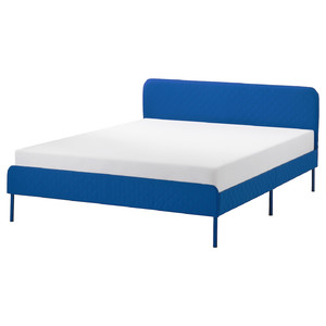 SLATTUM Upholstered bed frame, Knisa bright blue, 140x200 cm