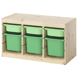 TROFAST Storage combination with boxes, light white stained pine light green/bright green, 93x44x52 cm