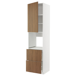 METOD / MAXIMERA High cabinet f oven+door/2 drawers, white/Tistorp brown walnut effect, 60x60x240 cm