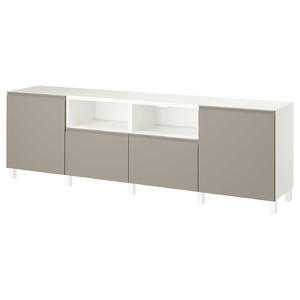 BESTÅ TV bench with doors and drawers, white/Hammarsmed/Stubbarp beige, 240x42x74 cm