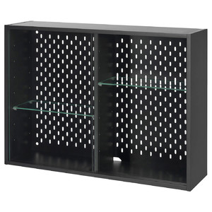 UPPSPEL Glass-door cabinet, dark grey, 76x56 cm