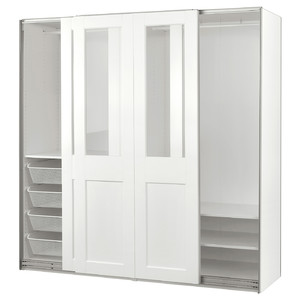 PAX / GRIMO Wardrobe with sliding doors, white/clear glass white, 200x66x201 cm