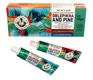 Recipes of Babushka Agafia 2-Step Siberian Care Programme Natural Toothpastes Oblepikha & Pine Vegan 2x60g