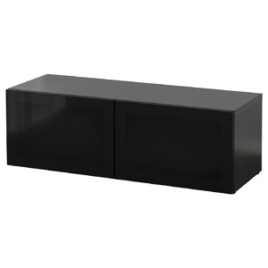 BESTÅ Shelf unit with glass doors, black-brown, Glassvik black/smoked glass, 120x40x38 cm