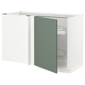 METOD Corner base cab w pull-out fitting, white/Bodarp grey-green, 128x68 cm