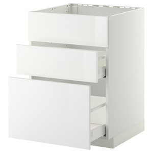 METOD/MAXIMERA Base cab f sink+3 fronts/2 drawers, white-white, 60x60 cm