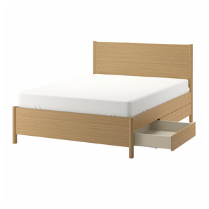 TONSTAD Bed frame with storage, oak veneer/Luröy, 160x200 cm