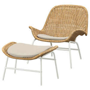FRYKSÅS Armchair and footstool, rattan/Risane natural