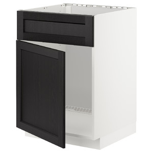 METOD Base cabinet f sink w door/front, white/Lerhyttan black stained, 60x60 cm