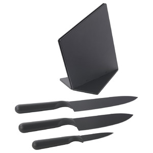 JÄMFÖRA Knife block with 3 knives, black