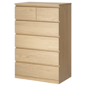 MALM Chest of 6 drawers, white stained oak veneer, 80x123 cm