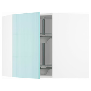 METOD Corner wall cabinet with carousel, white Järsta, high-gloss light turquoise, 68x60 cm