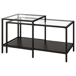 VITTSJÖ Nesting tables, set of 2, black-brown, glass, 90x50 cm