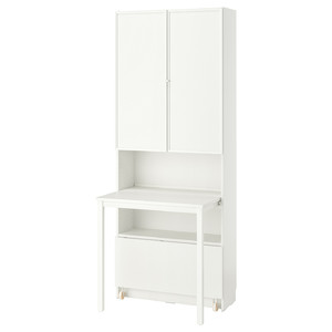 BILLY / HÖGBO Bookcase with desk and drawer, white, 80x202 cm