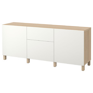 BESTÅ Storage combination with drawers, white stained oak effect/Lappviken white, 180x40x74 cm