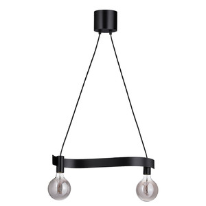 ACKJA / MOLNART Pendant lamp with light bulb, wave shaped black/globe grey clear glass
