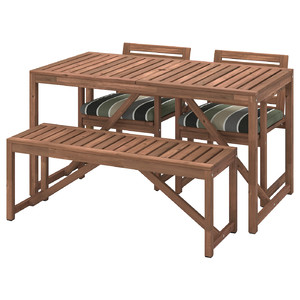 NÄMMARÖ Table+2 chairs+ bench, outdoor, light brown stained/Frösön/Duvholmen stripe pattern