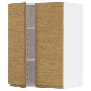 METOD Wall cabinet with shelves/2 doors, white/Voxtorp oak effect, 60x80 cm