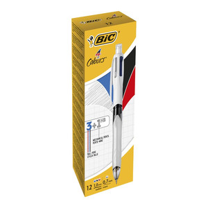 BIC 4 Colours Pen 4in1 - 3 Ball Pen Colours + 1 Mechanical Pencil 12pcs