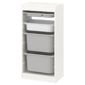 TROFAST Storage combination with boxes/tray, white grey/white, 46x30x94 cm