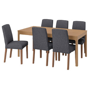 EKEDALEN / BERGMUND Table and 6 chairs, oak, Gunnared medium grey, 180/240 cm