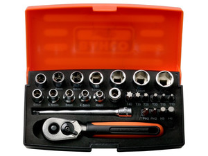 BAHCO 1/4" Square Drive Socket Set with Metric Hex Profile and Screwdriver Bits/Bit Holder