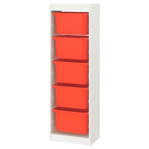 TROFAST Storage combination with boxes, white/orange, 46x30x145 cm