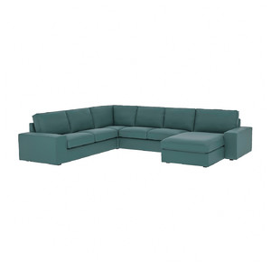 KIVIK Corner sofa, 5-seat w chaise longue, Kelinge grey-turquoise