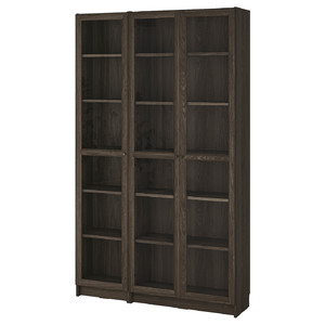 BILLY / OXBERG Bookcase combination w glass doors, dark brown oak effect/clear glass, 120x30x202 cm