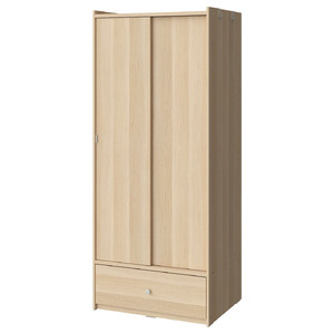 BRUKSVARA Wardrobe with sliding doors, oak, 80x191 cm