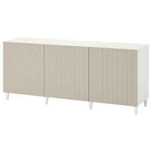 BESTÅ Storage combination with doors, white, Sutterviken/Kabbarp grey-beige, 180x42x74 cm