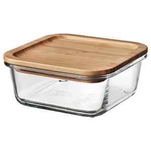 IKEA 365+ Food container with lid, square, glass, bamboo, 15x15 cm