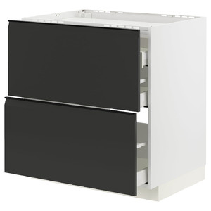 METOD / MAXIMERA Base cab f hob/2 fronts/3 drawers, white/Upplöv matt anthracite, 80x60 cm