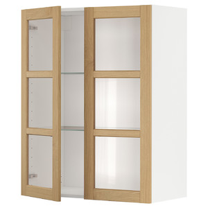 METOD Wall cabinet w shelves/2 glass drs, white/Forsbacka oak, 80x100 cm