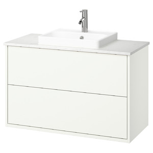 HAVBÄCK / ORRSJÖN Wash-stnd w drawers/wash-basin/tap, white/white marble effect, 102x49x71 cm